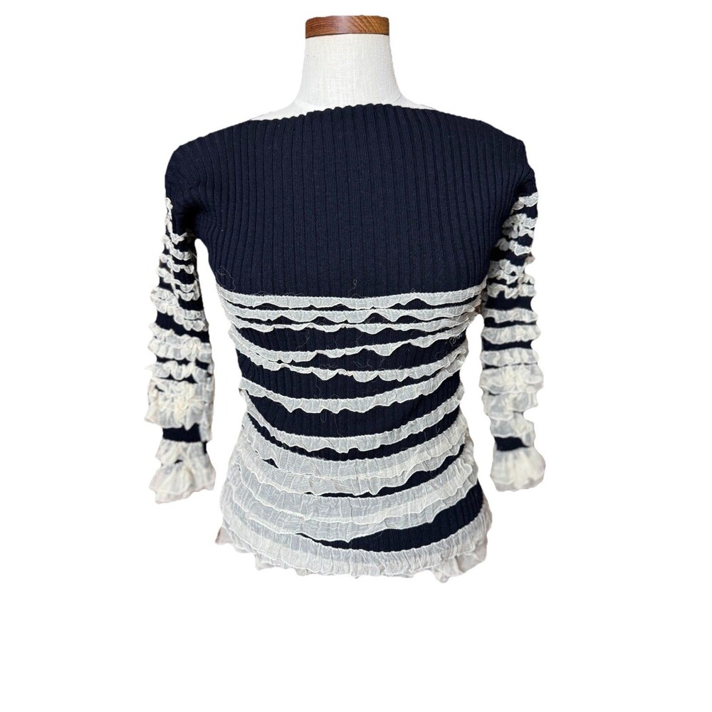 Jean Paul Gaultier Maille Y2K Ruffle Ribbed Wool Silk Sweater Top Medium